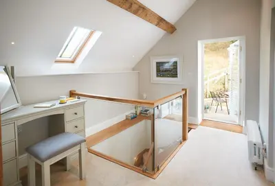 a home office with a desk and a chair at Unconformity Barn in Hope Bowdler