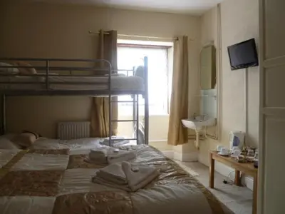 a bedroom with a bunk bed and a sink at Belle Vue Hotel in Llanwrtyd Wells