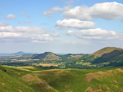 a view of the mountains from the top of a hill at Garden Lodge in Llanvair Waterdine