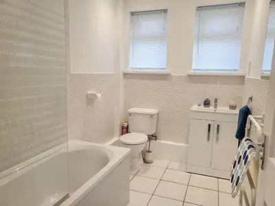 a bathroom with a tub and a toilet and a sink at Bwthyn Gwyn in Ciliau-Aeron