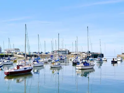 a bunch of boats docked in a harbor at Beudy-Oh2 in Dihewid