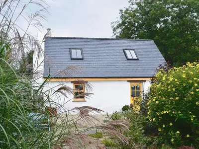 a small white house with a black roof at Pant Y Bryn Bach in Cilycwm