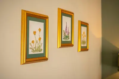 a group of four pictures of flowers on a wall at The New White Lion in Llandovery
