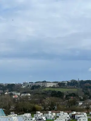 a view of a city with buildings in the background at Light and Airy 2 Bedroom Mobile Home in Aberystwyth