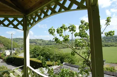 a view from the inside of a gazebo at Tawel Fryn Bungalow near Dolgellau in Dolgellau