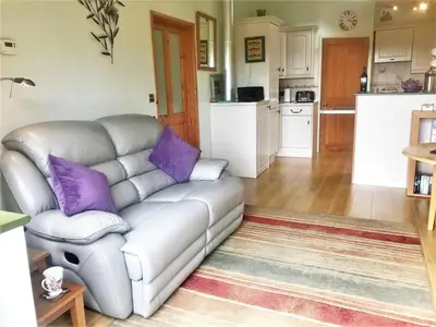 a living room with a couch with purple pillows at 1 Bed in Lampeter oc-43288 in Tregaron