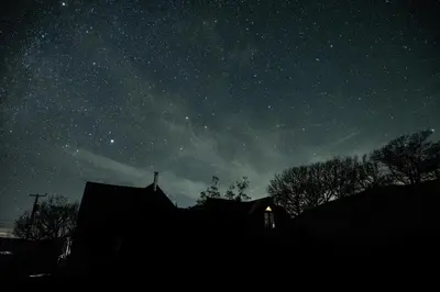 a starry night with the milky way in the sky at Traditional Mongolian Yurt - Panoramic Mountain Retreat - 4x4 only in Dolgellau