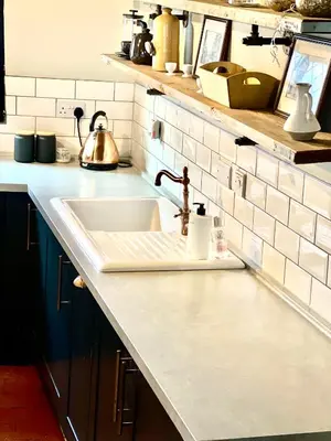 a kitchen counter with a sink in a kitchen at Little Libertys in Shrewsbury