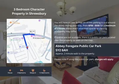 a screenshot of a google maps page with a map at Town Centre Period Property by Shrewsbury Abbey in Shrewsbury