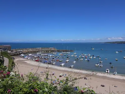 a bunch of boats in the water at a beach at Sea the Stars in New Quay