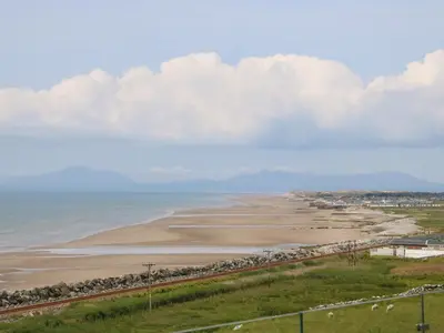 an aerial view of a beach with the ocean at Morolwg in Barmouth