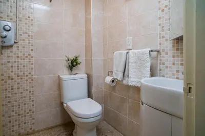 a bathroom with a toilet and a sink at Min y Graig New Quay in New Quay