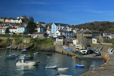 a group of boats are docked in a harbor at Glenydd New Quay in New Quay