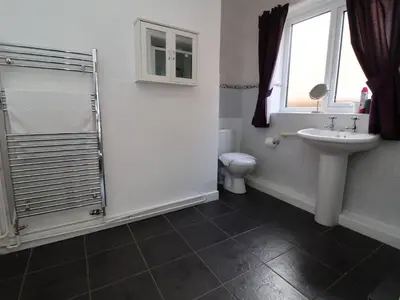 a bathroom with a shower and a sink and a toilet at Llangollen in Llangollen