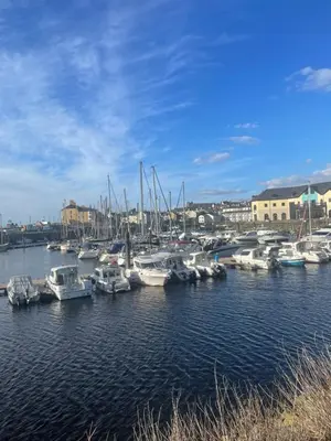 a bunch of boats docked in a harbor at Discover Serenity in Our 3-Bed Static Caravan at Clarach Bay Holiday Village! in Aberystwyth