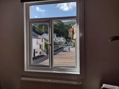 a window in a room with a view of a street at Castell Bach in Llangollen