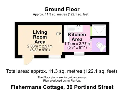 a floor plan of the ground floor of a house at Fisherman's Cottage in Aberystwyth
