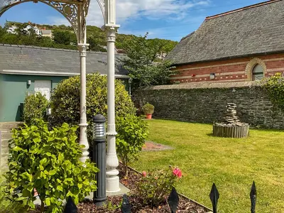 a street light in a yard with a house at Flat 3E - Uk47858 in Aberystwyth