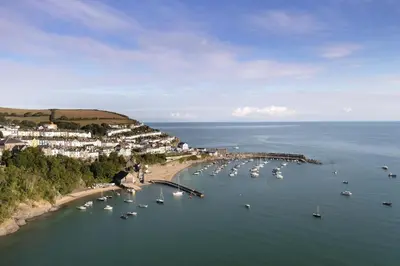 an aerial view of a harbor with boats in the water at 2 Bed in New Quay oc-h30586 in New Quay