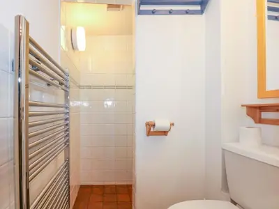 a bathroom with a toilet and a shower at Tafarn Trip in Blaenau-Ffestiniog