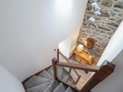 an overhead view of a stairs with a stone wall at Gaerau Bach in Llanbedr