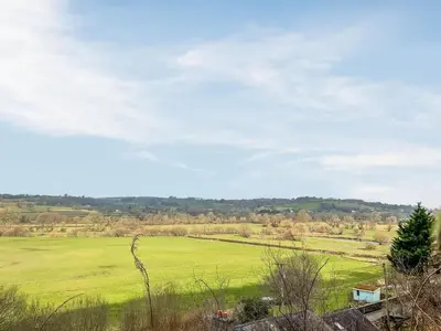 a green field with a tree in the distance at Y Smithy - Uk49022 in Llanybydder