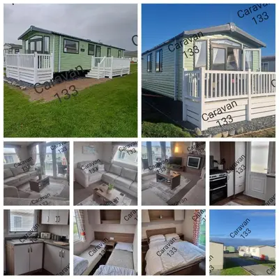 a collage of pictures of a tiny house at Caravan 133 snowdon summit 090 in Barmouth