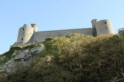 a castle on top of a hill with trees at Tan-y-Graig at Snowdonia in Harlech