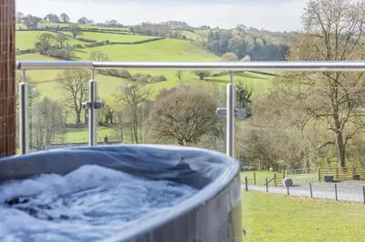 a bath tub with a view of a field at 1 Bed in Berriew oc-a31113 in Berriew
