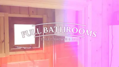 a sign for full bathrooms on the side of a building at Unplug & Reconnect, Romantic Retreat with Hot Tub in Yarpole