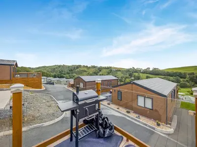 a camera on the roof of a house at Hillfort Lodge in Llanrhystyd