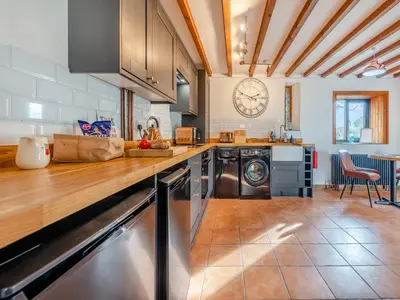 a kitchen with a counter top and a dishwasher at Cwtch Honey - Uk49792 in Cribyn