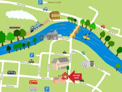 a map of a resort with a water park at Llangollen High Street 4 bedrooms Sleeps 12 in Llangollen