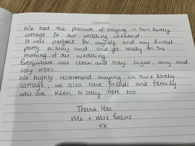 a letter from a woman complaining that her handwriting was sloppy at Awel Y Trydan Cottage in Pennant