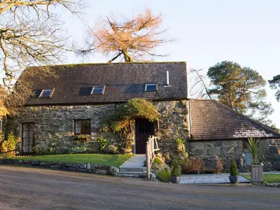 a stone house with a tree on top of it at Cyffdy Cottage - Tegid in Bala