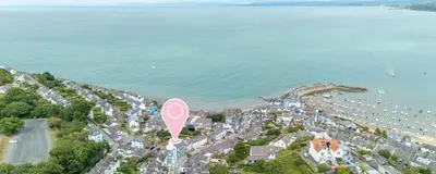 an aerial view of a city next to the water at Mermaid's Apartment by Ty Annie Holidays in New Quay