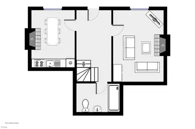 a black and white floor plan of a house at Faeldre in Dyffryn