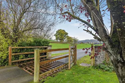 a wooden fence next to a road with a tree at 1 Bed in Cilmery oc-g32770 in Builth Road