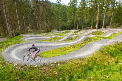 a person riding a bike on a dirt road at Deer-Park-Lodge in Llanfachreth