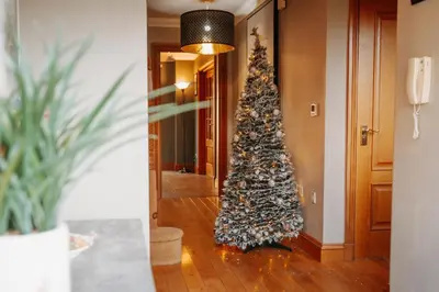 a christmas tree in the middle of a hallway at Cherry Tree House in Shrewsbury