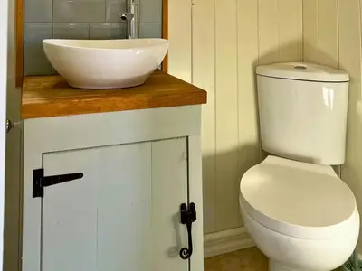 a bathroom with a white toilet and a sink at Bryn Gwyn - Ukc7801 in Shrewsbury
