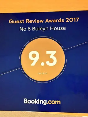 a sign that says guest review awards no bolyn house at No 6 Boleyn House in Brecon