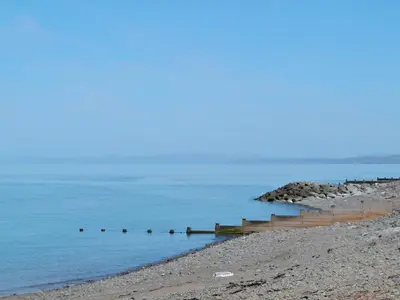 a beach with a group of ducks in the water at Roath in Cilcennin