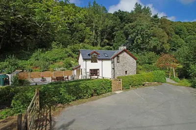 a white house with a fence and a driveway at Hen Gapel in Aberhosan