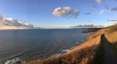 a view of the ocean from a bluff at Sea retreat caravans in Aberystwyth