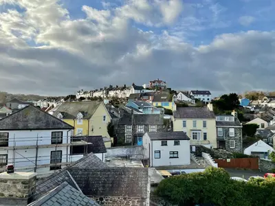 a view of a city with houses and roofs at Seascape in New Quay