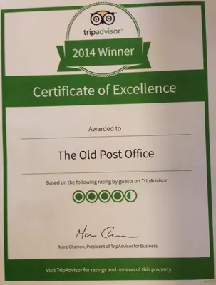 a certificate of excellence for the old post office at Old Post Office in Shrewsbury