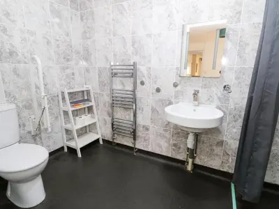 a bathroom with a toilet and a sink at Cariad Cottage in Cilcennin