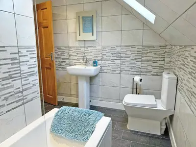 a bathroom with a toilet and a sink at Acorn Cottage in Kingsland