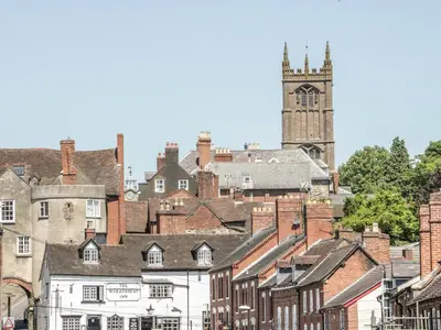 a view of a city with a clock tower at The Cow Byre, Heath Farm in Clee Saint Margaret